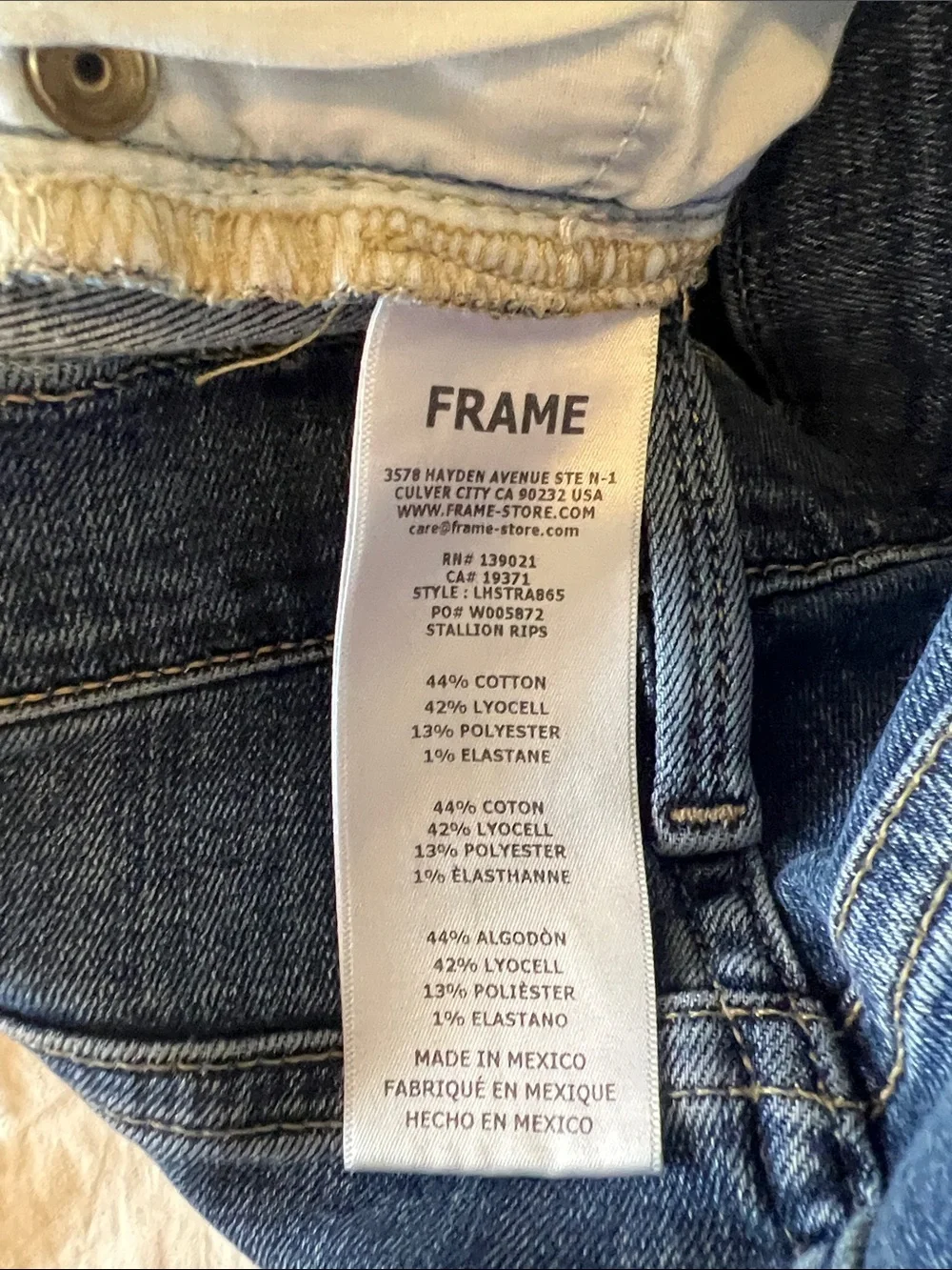 Frame Denim Jeans Le High Straight-Leg Knee Distress Blue 26 Ankle Fray Hem